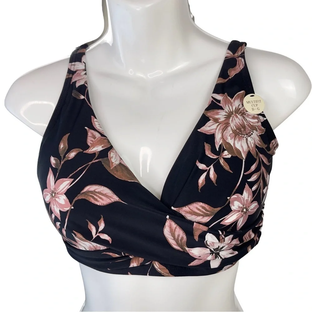 Artesands Delacroix Cross Front Floral D-Cup & Up Bikini Top in Black Size 8 - Picture 2 of 12